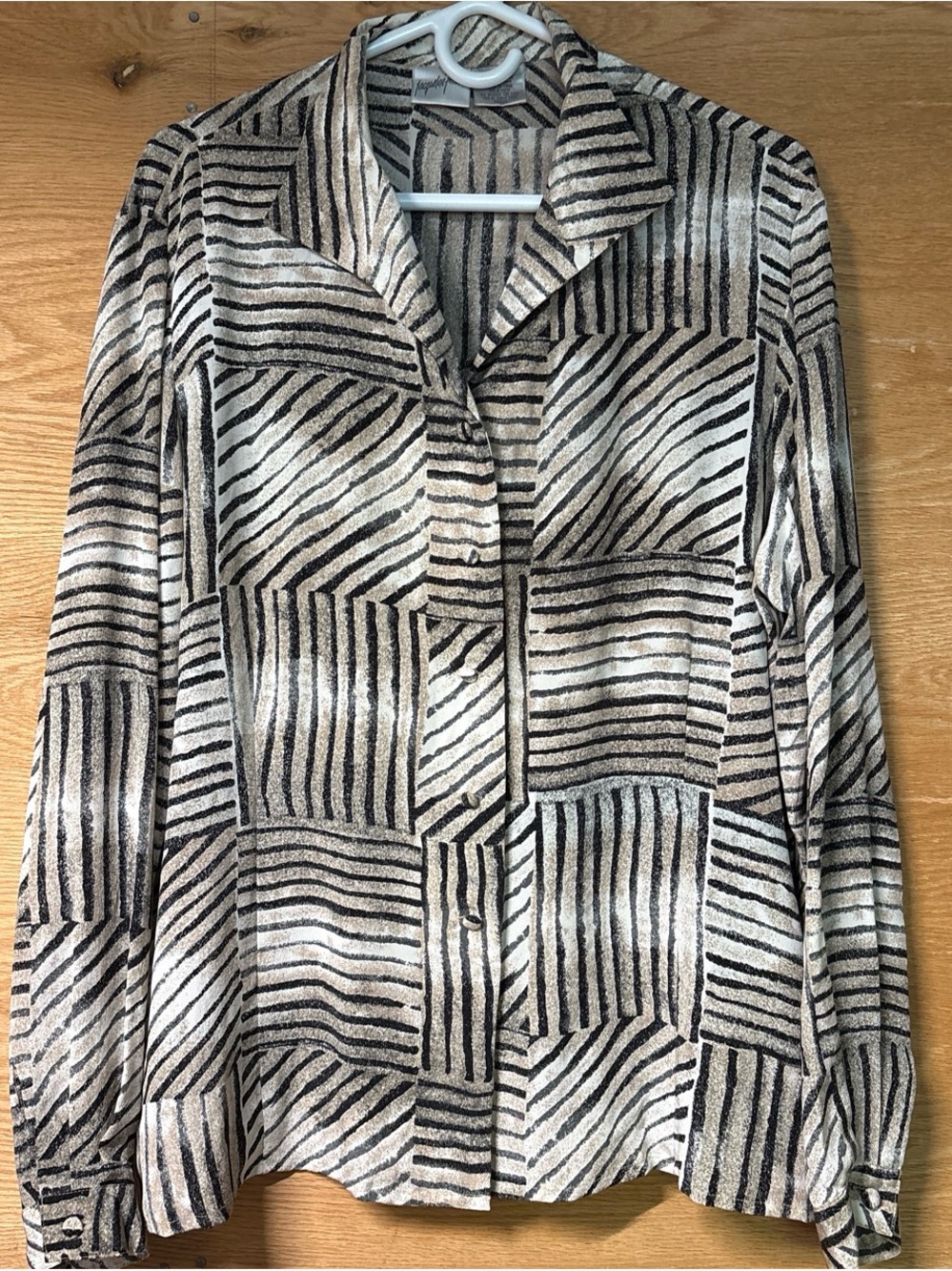 Jacqueline Ferrar Vintage Black and Cream Striped Silk Blouse